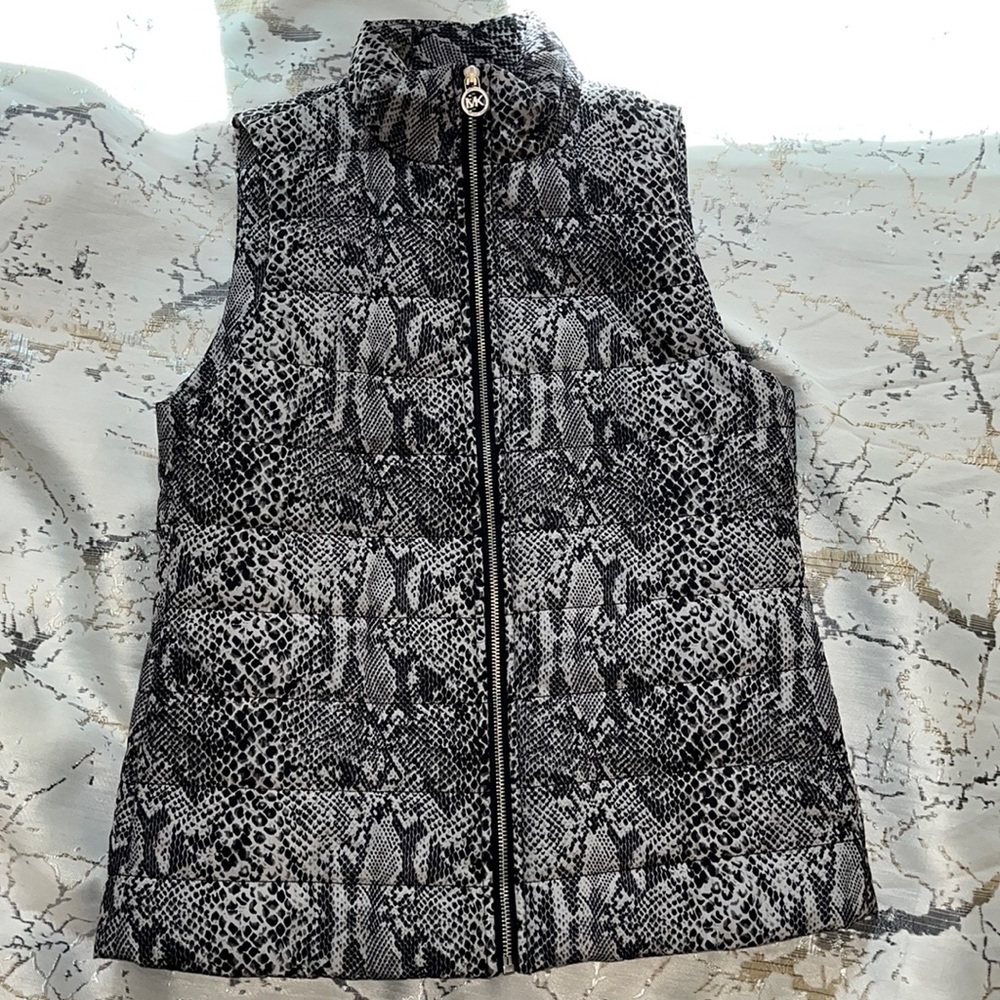 Michael Kors Puffer Vest black and white snakeskin zip up size XS - Picture 1 of 9